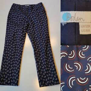 8 BODEN rainbow navy blue maroon white ankle pants w/ pockets 8R R